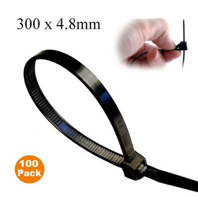  - Homesmart 100 X Black Releasable Cable Ties 300mm X 4.8mm Reusable Wire Tidy Zip Wrap Straps