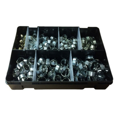 160 X Assorted Mikalor W1 Single Ear O Clamps With Insert Stepless Inner Ring from B&Q