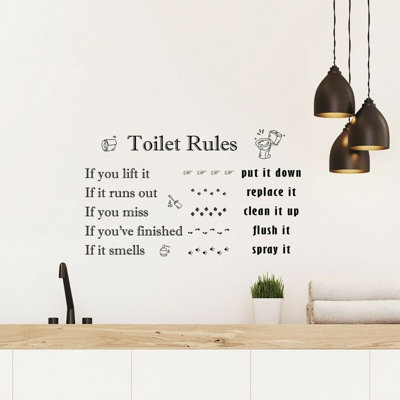 Walplus Decal Wall Art Toilet Rules English Quote Wall Sticker from B&Q