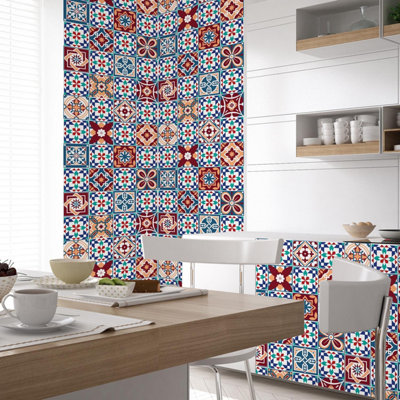 Walplus Red Sangria Azulejo Combo Mix Tile Stickers from B&Q