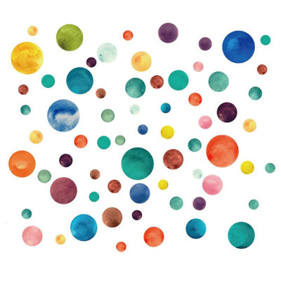 Walplus Colourful Watercolour Polka Dots X 4 Packs Kids Sticker Pvc Multicoloured