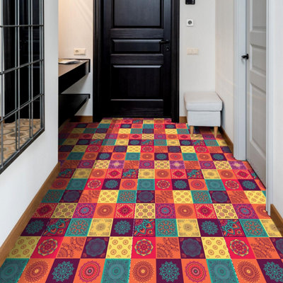 Walplus Colourful Mandala Tiles Self-Adhesive KitchenBathroomHome Floor Sticker from B&Q