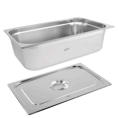 eZone Gastronorm & Lid 1/1 Size Stainless Steel Bain Marie Food Container Pan 150mm from B&Q