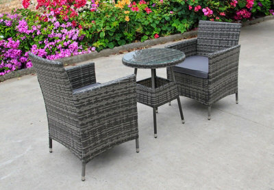 Rattan Wicker Conservatory Outdoor Garden Furniture Set Two Seater 2 Grey Bistro Set