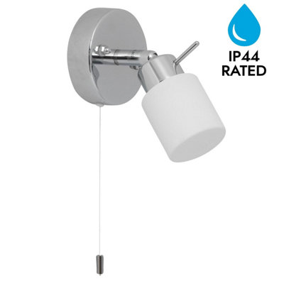 First Choice Lighting Iona Chrome Opal Glass Ip44 Pull Cord Bathroom Wall Spotlight from B&Q