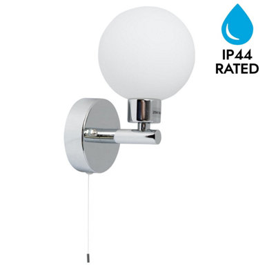 First Choice Lighting Dais Chrome Opal Glass Ip44 Pull Cord Bathroom Wall Light from B&Q
