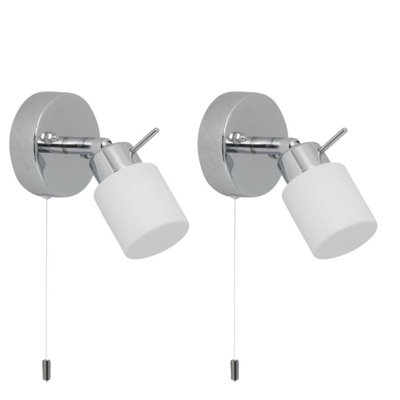 First Choice Lighting Set Of 2 IonaChrome Opal Glass Ip44 Pull Cord Bathroom Wall Lights from B&Q