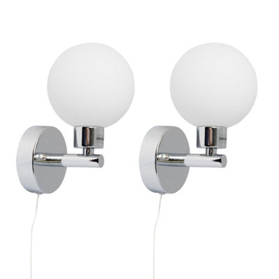 First Choice Lighting Pair Of Polished Chrome Ip44 Bathroom Pull Cord Globe Wall Lights from B&Q