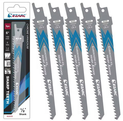 Ezarc Reciprocating Saw Blades Set 5Pcs 150mm/6" Long 6Tpi For Wood Crv Steel from B&Q
