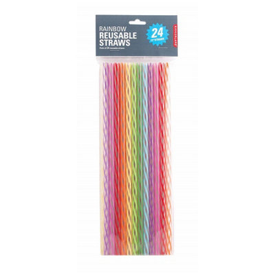 Kikkerland Reusable Rainbow Plastic Drinking Straws 24 Pack from B&Q