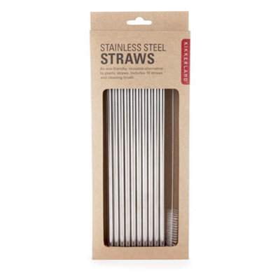 Kikkerland Stainless Steel Straws (Set Of 10 Straws + Brush) from B&Q