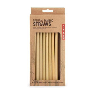 Kikkerland Natural Bamboo Drinking Straws Set Of 8 Straws & Brush from B&Q