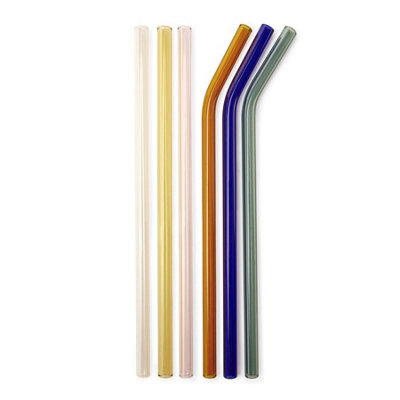 Kikkerland Reusable Coloured Glass Straws Set Of 6 from B&Q