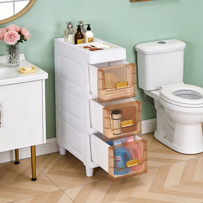 B&Q -  Translucent Brown 3-Tier Waterproof Bathroom Storage Cabinet With Drawers (Narrow Type) 18Cm W X 37.5Cm D X 56.5Cm H