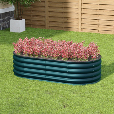 Living And Home 160Cm W Oval-Shaped Galvanised Steel Raised Garden BedGreen from B&Q