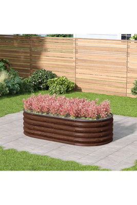 Living And Home 160Cm W Oval-Shaped Galvanised Steel Raised Garden BedBrown from B&Q