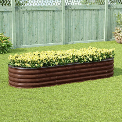 Living And Home 240Cm W Oval-Shaped Galvanised Steel Raised Garden BedBrown from B&Q