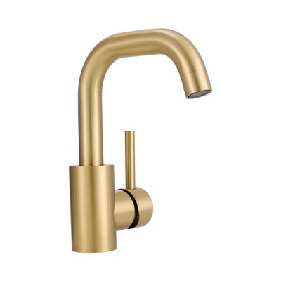 Darphe Single-Handle Faucet With Swivel Spout Bathroom Basin Mixer Tap Gold from B&Q