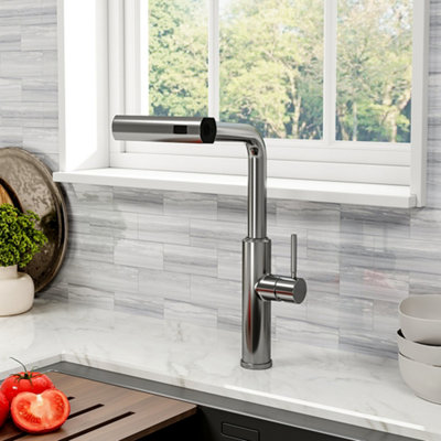 Darphe Stainless Steel Retractable Pulldown Kitchen Mixer Tap Faucet Chrome from B&Q
