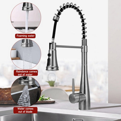 Darphe Pre-Rinse Pull-Down Swivel Stainless Steel Kitchen Mixer Tap Faucet Silver from B&Q
