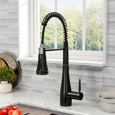 Darphe Pre-Rinse Pull-Down Stainless Steel Swivel Kitchen Mixer Tap Faucet Black from B&Q