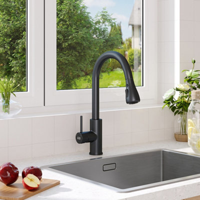 Darphe Retractable Commercial Pull Out Kitchen Tap Mixer Tap Faucet Black from B&Q