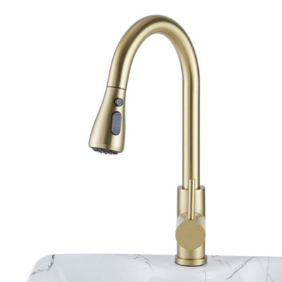 Darphe Retractable Commercial Pull Out Kitchen Tap Mixer Tap Faucet Gold from B&Q