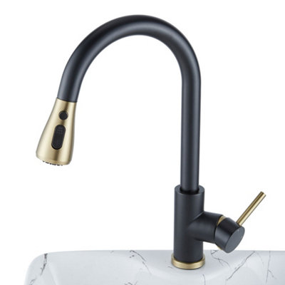 Darphe Retractable Commercial Pull Out Kitchen Tap Mixer Tap Faucet Black&gold from B&Q