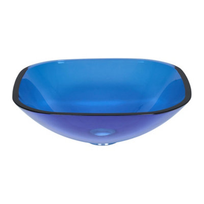 Darphe Blue Basin Tempered Glass Countertop Washbasin Vessel Sink from B&Q