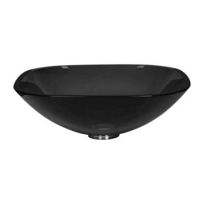 Darphe Black Basin Tempered Glass Countertop Washbasin Vessel Sink from B&Q