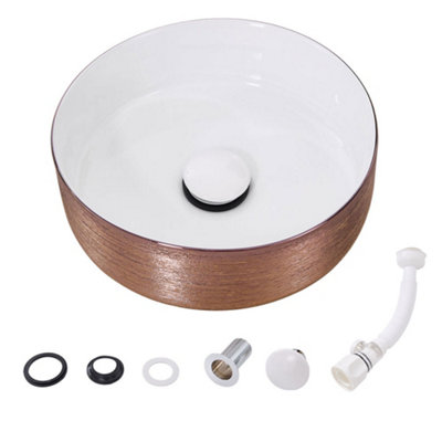 Darphe Brown Gloss Round Bathroom Ceramic Countertop Washbasin Vessel Sink from B&Q