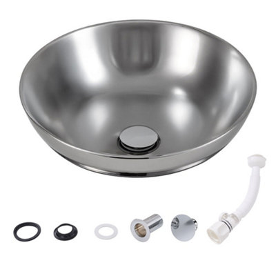 Darphe Round Gloss Ceramic Bathroom Countertop Washbasin Vessel Sink Silver from B&Q