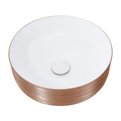 Darphe Round Matt Ceramic Bathroom Countertop Washbasin Vessel Sink Brown from B&Q