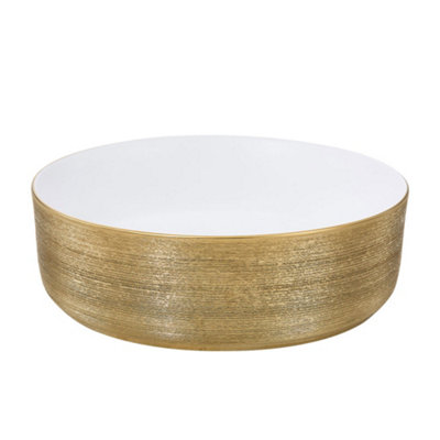 Darphe Round Matt Ceramic Bathroom Countertop Washbasin Vessel Sink Gold from B&Q