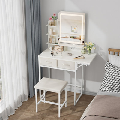 Living And Home Led Mirror Dressing Table And Stool Set With Power Strip B&Q