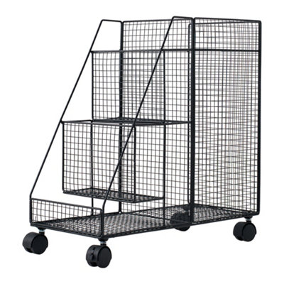 B&Q -  Black Sleek Compact Iron Storage Cart Rolling Under-Desk Bookshelf