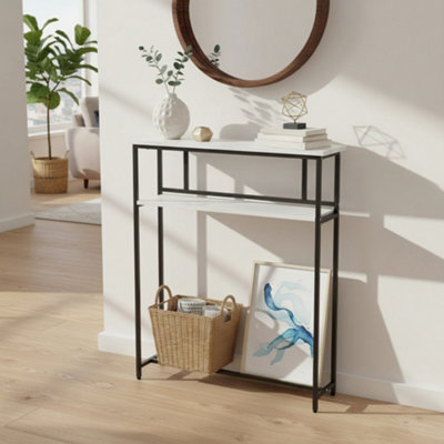 B&Q -  2-Tier Narrow White Marble-Effect Console Table