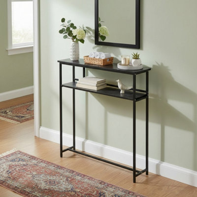 B&Q -  2-Tier Narrow Black Marble-Effect Console Table