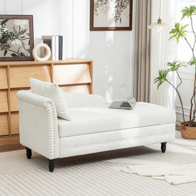Living And Home Left Hand Facing Chenille Chaise Lounge With Storage And Pillow from B&Q