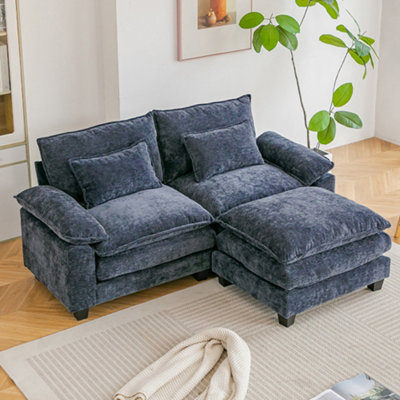 Living And Home 2-Seater Chenille Upholstered Sectional Sofa With Pillows