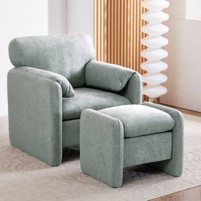 Living And Home Grey Chenille Upholstered Armchair With Footstool from B&Q