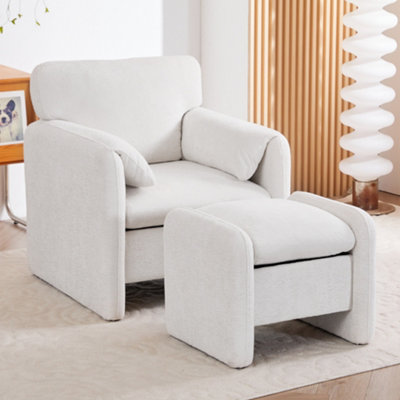 Living And Home White Chenille Upholstered Armchair With Footstool from B&Q
