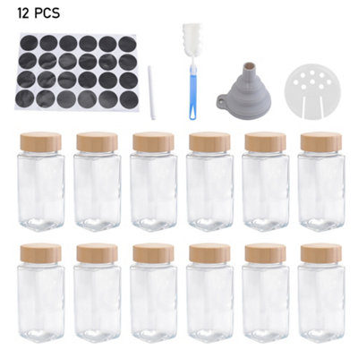 Living And Home 12Pcs 120Ml Transparent Glass Spice Jars With Bamboo Lids With Labels And Funnel from B&Q