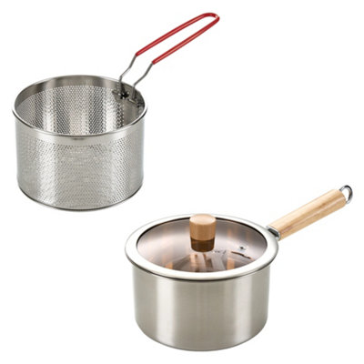 Living And Home 2.5L Silver Multi-Functional Stainless Steel Deep Frying Pot With Strainer Basket from B&Q