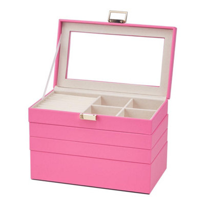 Darphe Pink 4-Tier Stackable Jewellery Box With Transparent Lid