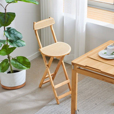Living And Home Bamboo Folding Bar Stool Counter Height Dining Chair With Backrest And Footrest from B&Q