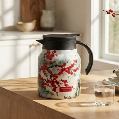 Living And Home 1000Ml Vintage Floral Pattern Thermal Carafe Teapot With Built-In InfuserRed Plum from B&Q