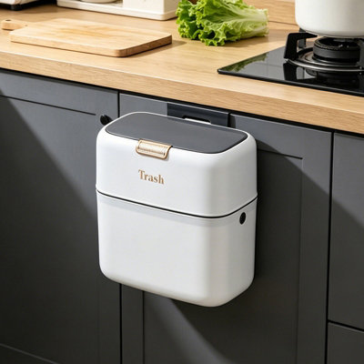 Living And Home 7L Hanging Wall Mounted Cabinet Door Waste Trash Bin With LidGrey White from B&Q
