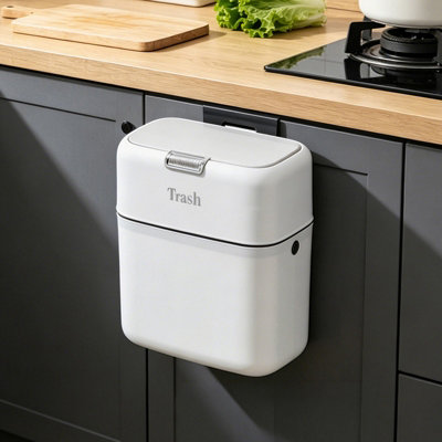 Living And Home 9L Hanging Wall Mounted Cabinet Door Waste Trash Bin With LidWhite from B&Q