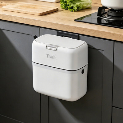 Living And Home 7L Hanging Wall Mounted Cabinet Door Waste Trash Bin With LidWhite from B&Q